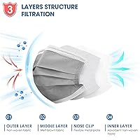 Vista 3 de 100 máscaras faciales desechables de 3 capas, color gris, máscaras faciales de protección para el hogar, la escuela, la oficina y al aire libre