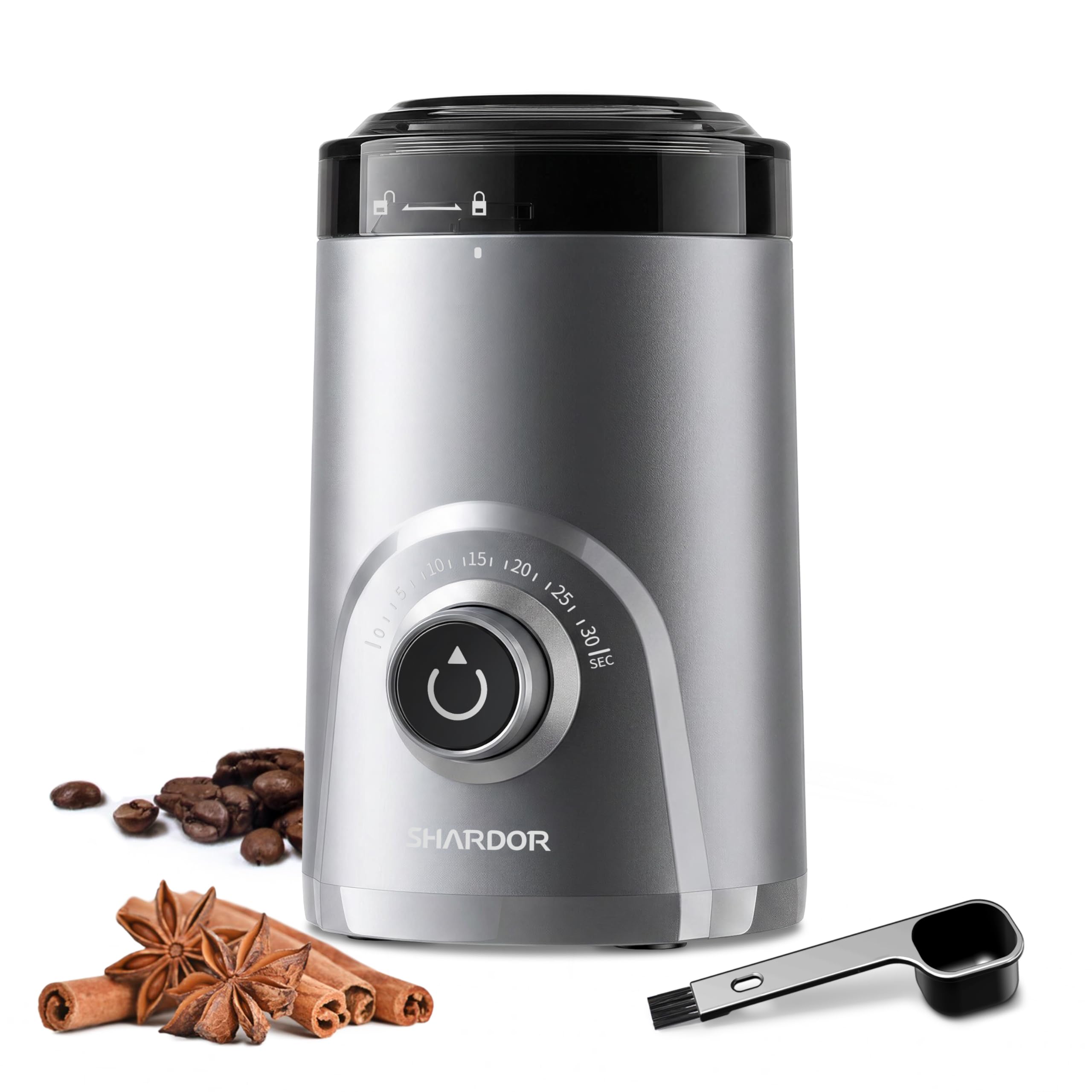 SHARDOR Electric Coffee Grinder, 70g Large Capacity Spice Grinder with Visual Timing Knob for Precise Grind, Quiet Coffee Bean Grinder for Espresso, French Press, Herbs and Grains, Silver