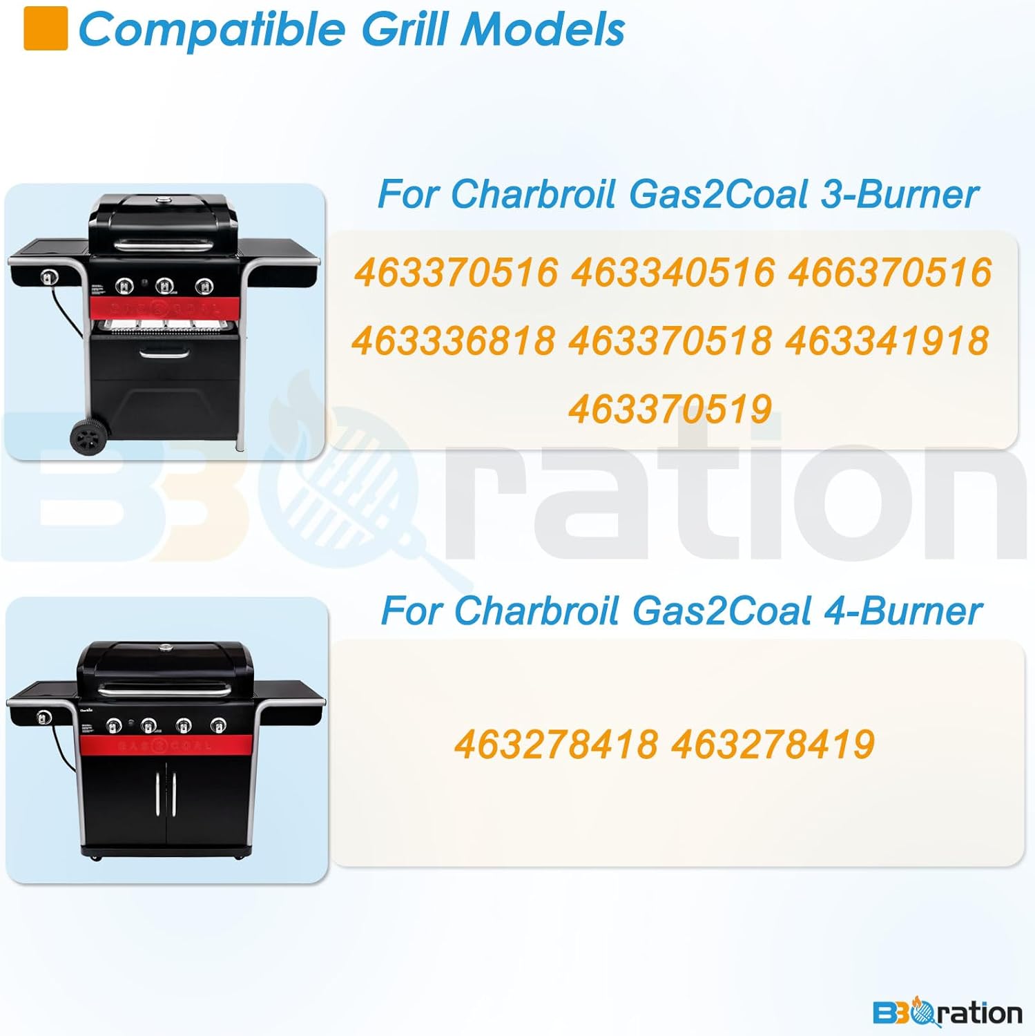Grill Replacement Parts for Charbroil Gas2Coal 3-Burner 463370519 463370516 463340516 466370516 463336818 463370518 463341918 G553-0002-W1A G421-0500-W1