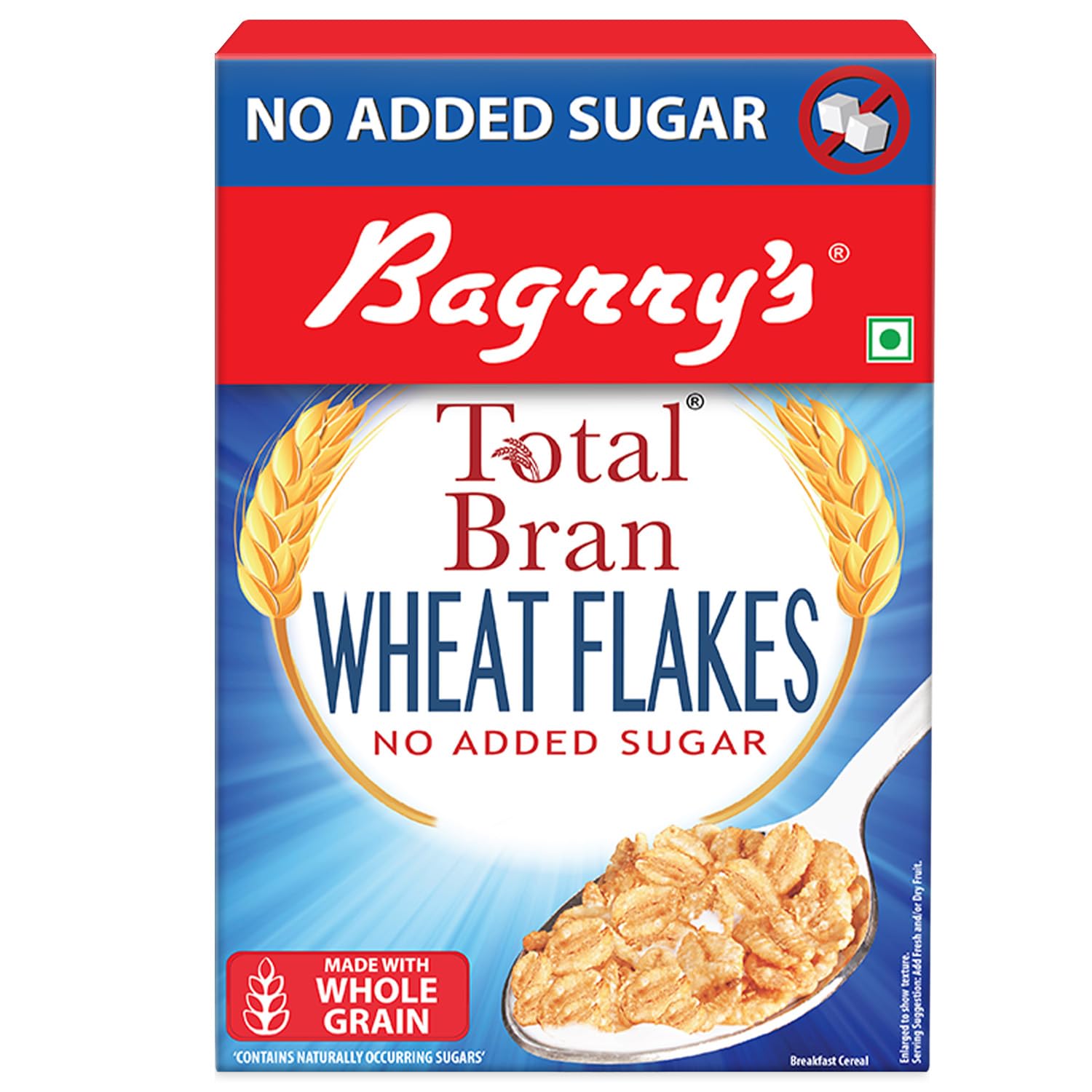 Total Bran Wheat Flakes - No Added Sugar 500gm Box | Premium Sharbati Wheat | High Fibre | Helps Manage Weight | Whole Grain Flakes