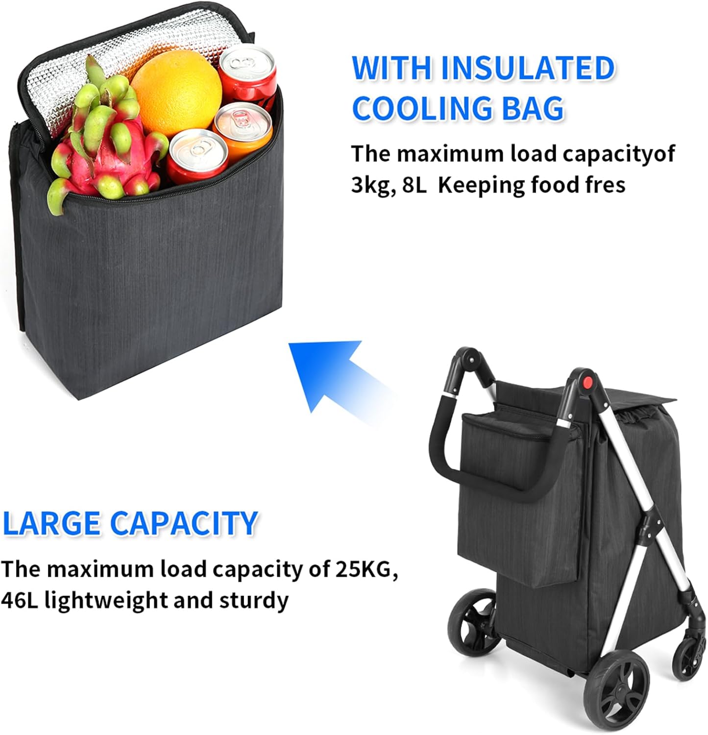 Geïsoleerde Boodschappentas LEUYA ABC Boodschappentrolley, 6 Wielen Boodschappentrolley, 45L Aluminium Winkelwagen Met Geïsoleerde Koeltas, Verstelbare Handgreep, Opvouwbare Boodschappentrolley (zwart 45 Liter Capaciteit Boodschappentrolley 50 Liter Geïsoleerde Boodschappentas LEUYA ABC Boodschappentrolley, 6 Wielen Boodschappentrolley, 45L Aluminium Winkelwagen Met Geïsoleerde Koeltas, Verstelbare Handgreep, Opvouwbare Boodschappentrolley (zwart 45 Liter Capaciteit Boodschappentrolley 50 Liter