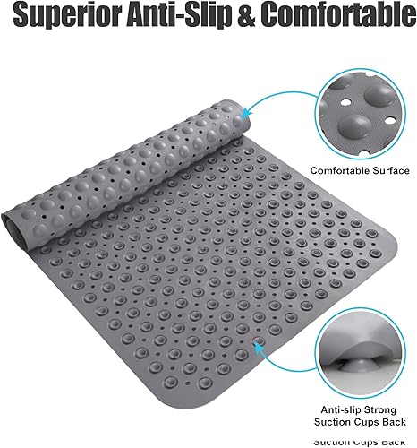 Miniatura 3 de Yonala - Tapete de ducha extra grande, antideslizante de 47.2 x 31.5 pulgadas para ducha interior con orificio de drenaje y ventosas, tapete de