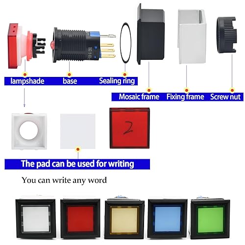 Miniatura 5 de ZGSZJHF Interruptor de botón cuadrado de 0.827 x 0.827 in, montaje en panel ultrafino, orificio de montaje de 0.83 pulgadas con lámpara de luz LED