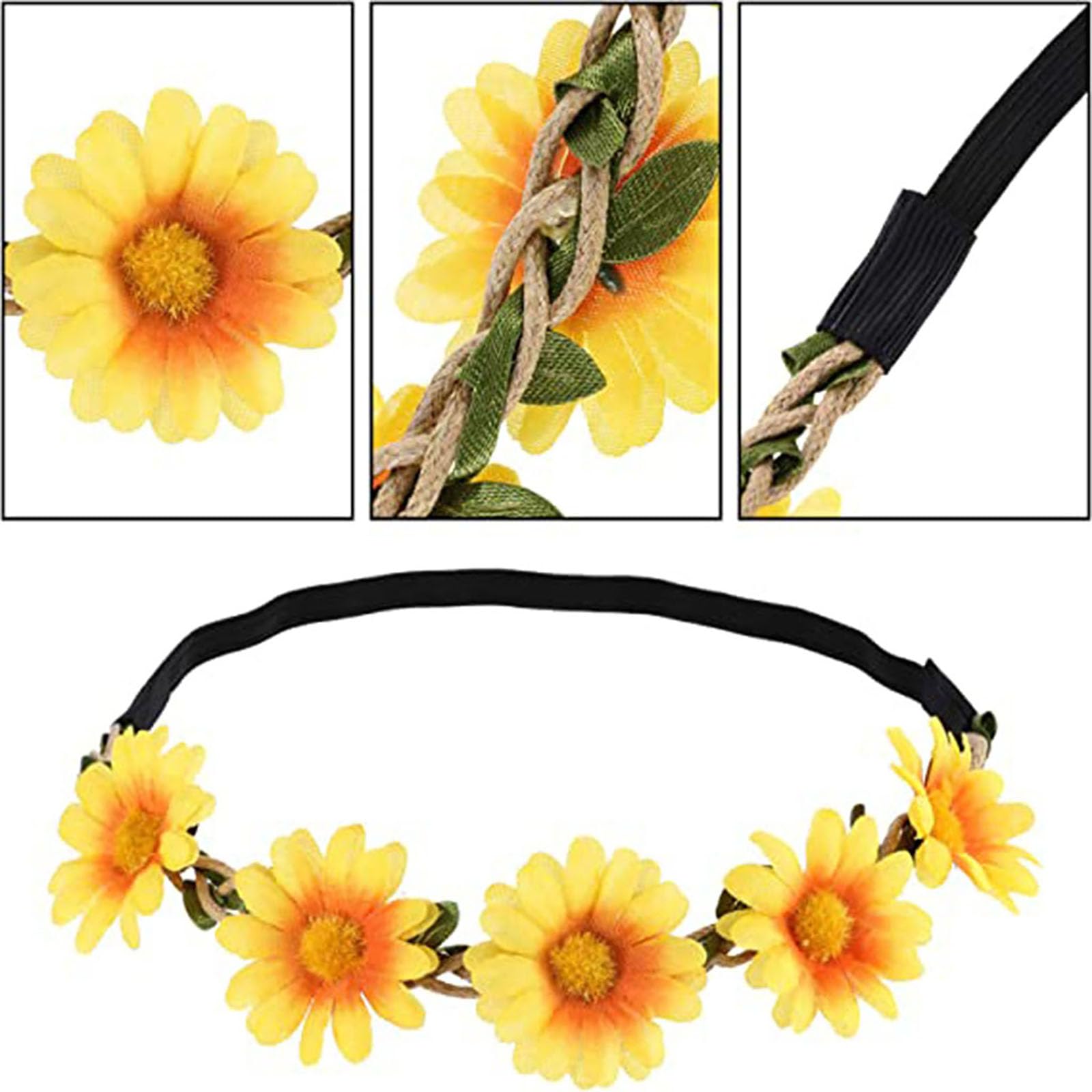 5Pcs Daisy Flower Hair Band Beautiful Flowers Artificial Headband Hair Accessories Elegant Bohemia Floral Crown with Elastic Ribbon Flower Headband - Image 4