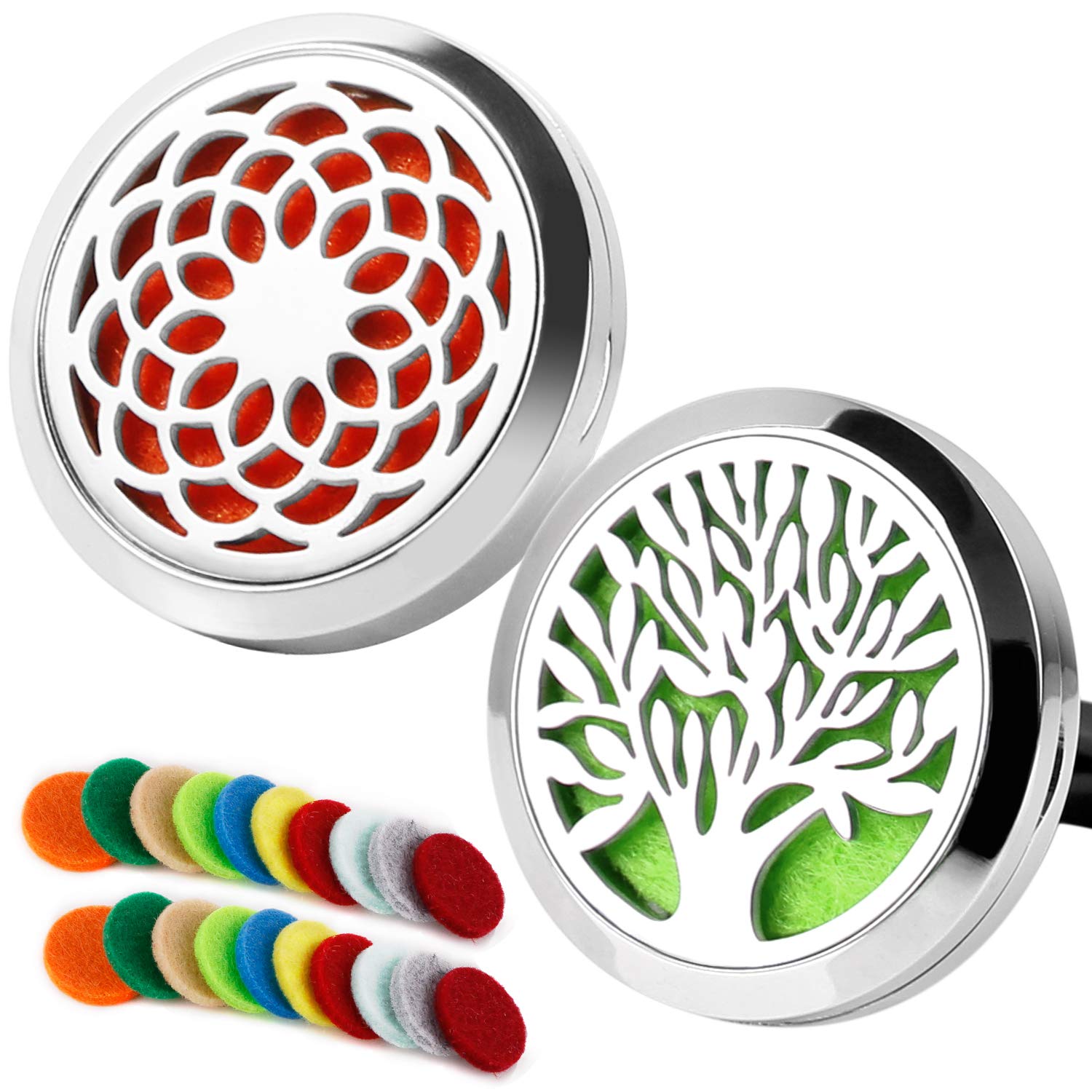 2 Pack Aromatherapy Essential Oil Car Diffuser with 20 Refill Pads, Car Diffuser Vent Clip Stainless Steel Locket