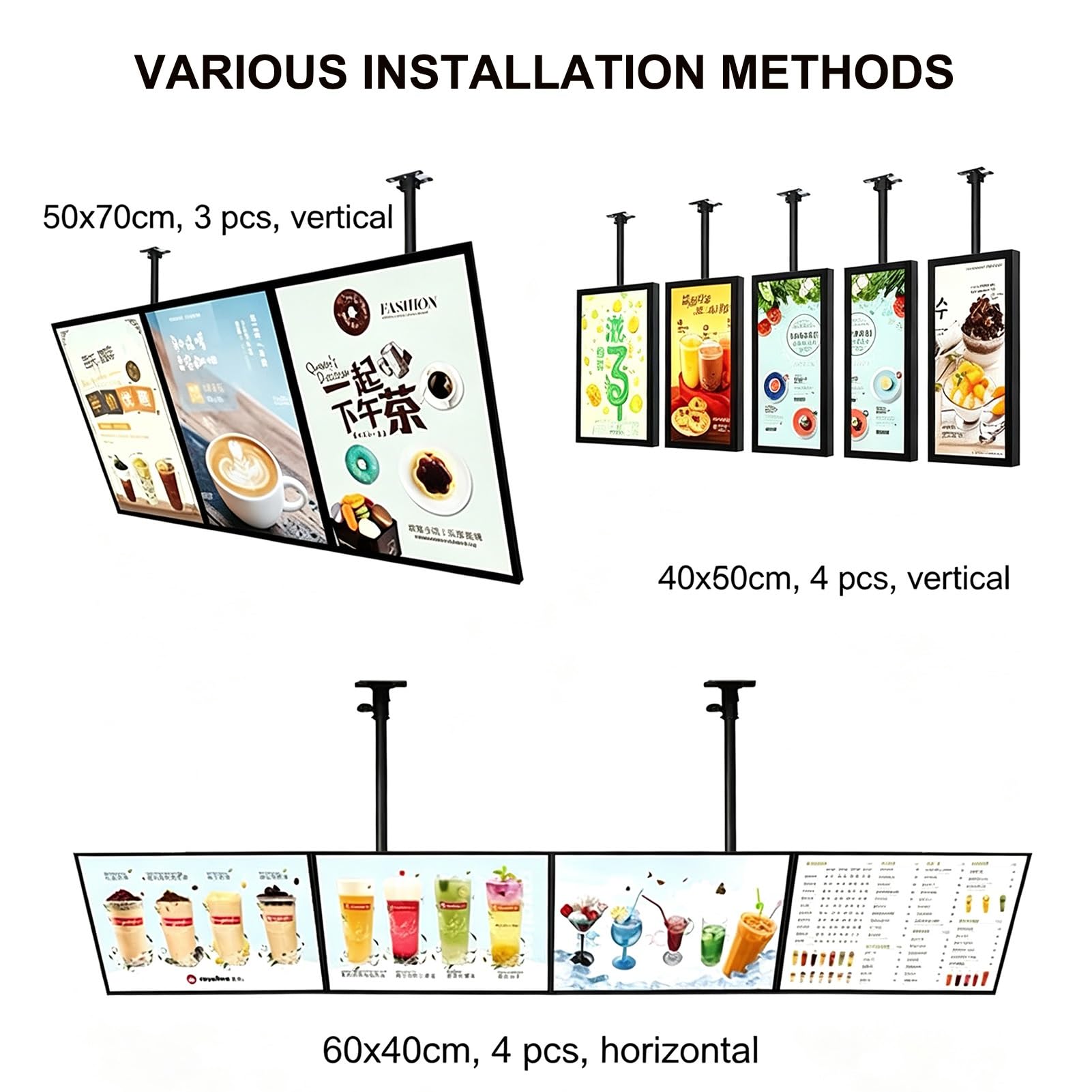 Ultra cienka ramka LED z zatrzaskową ramką, podświetlana tablica menu, tablica ścienna (50 cm x 100 cm / 19.7in x39.4in)