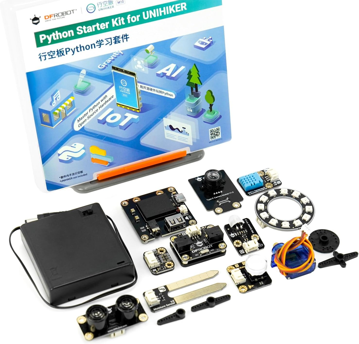 Python Starter Kit for UNIHIKER M10 (Board Not Included) | 15 Structured Lessons for STEM | Learn AI & IoT Programming | with Solderless Plug-and-Play Sensors