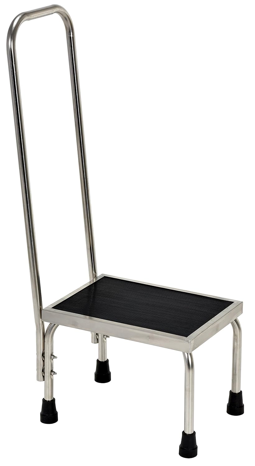 Vestil FT-SS-1HR Stainless Steel Foot Stool with Hand Rail 11-1/4 In. x 16-1/4 In. x 37 In. 250 Lb. Capacity Silver