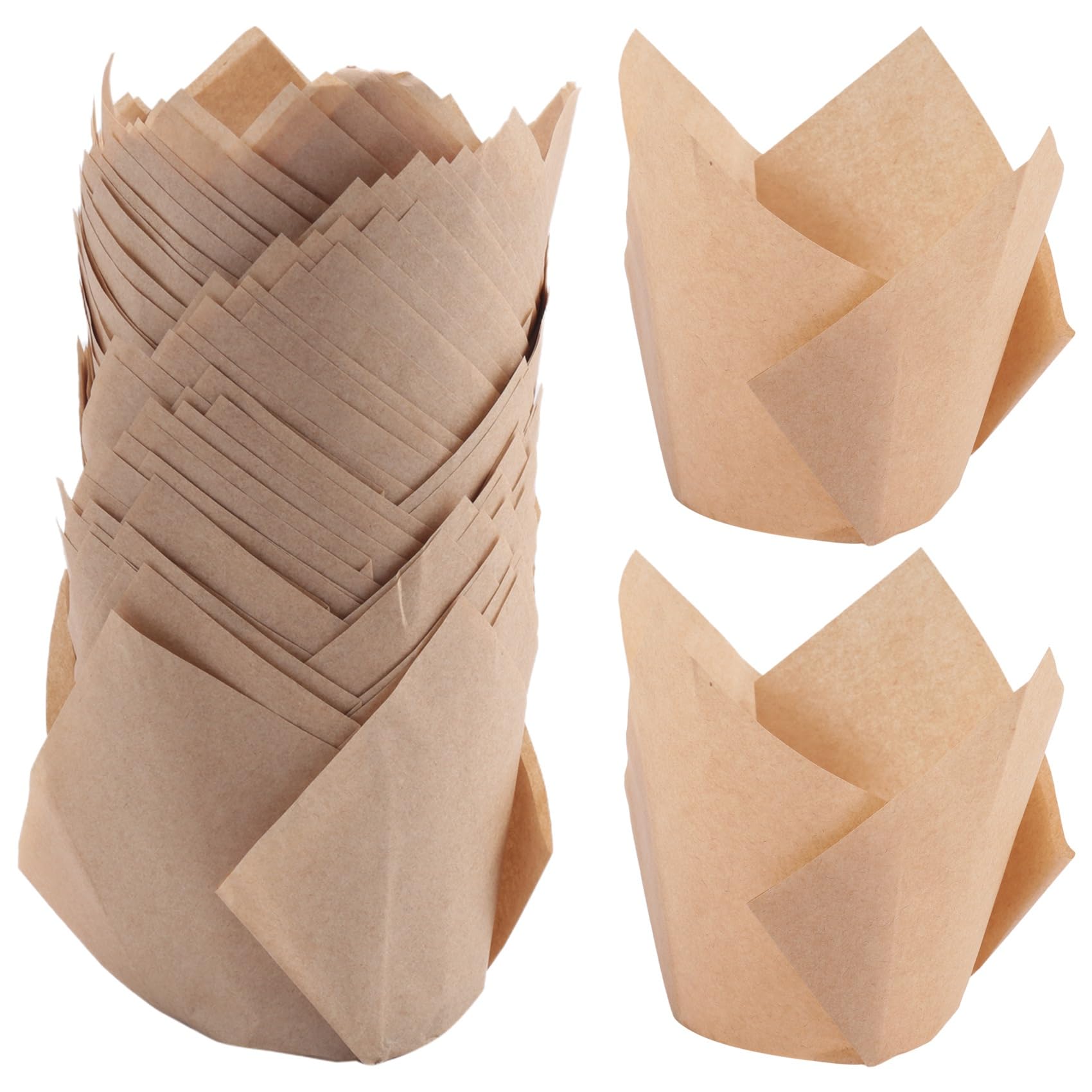 CTRLZS 50 Pcs Tulip Cupcake Liners,Tulip Baking Paper Cupcake & Muffin Liners Unbleached Baking Cups Cupcake Cowhide Color Easy to Use