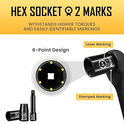 Miniatura 9 de BOEN Juego de llaves de impacto de 38 pulgadas, 59 piezas SAE estándar (516 a 34 pulgadas) y métricas (0.236-0.866 in), incluye 9 piezas E-Torx