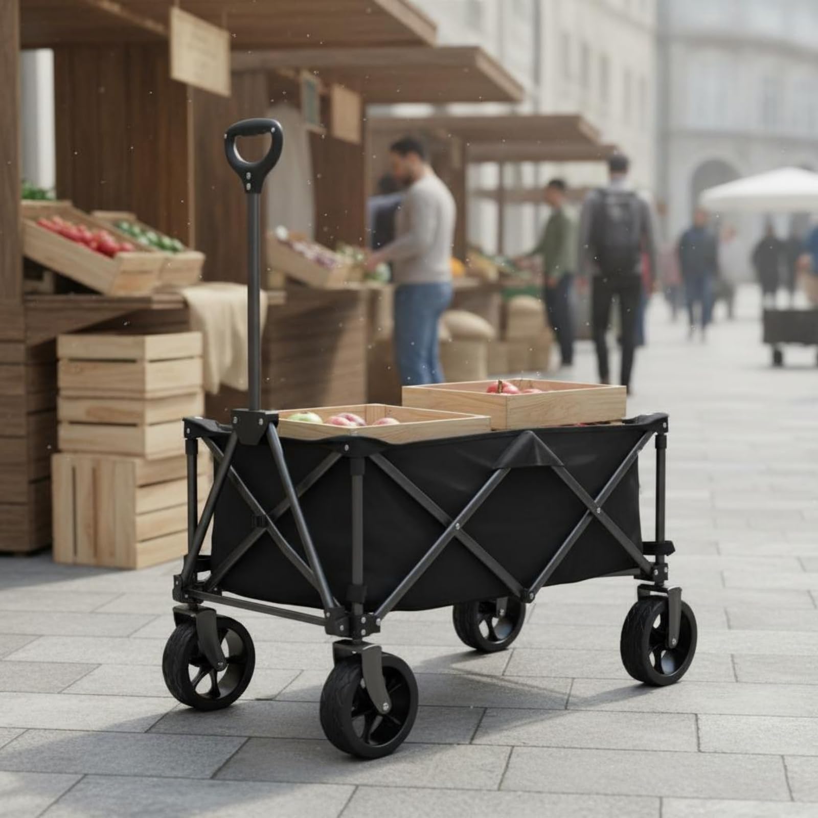 Qianly Carrello Pieghevole da Campeggio Capiente Carrello da Campeggio Pieghevole Robusto per Mercatini, Telaio Argento Con Borsa Nera