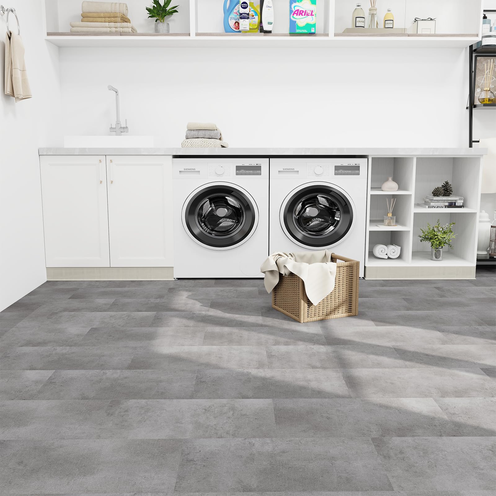 Mulgreat - PVC Bodenbelag Galena - Selbstklebende Vinyl-Fliesen - Vinylboden - Betoneffekt - Grau- 60,96 cm x 30,48 cm x 1,5 mm - Dicke 1,5 mm - 2.23m² / 12 Fliesen
