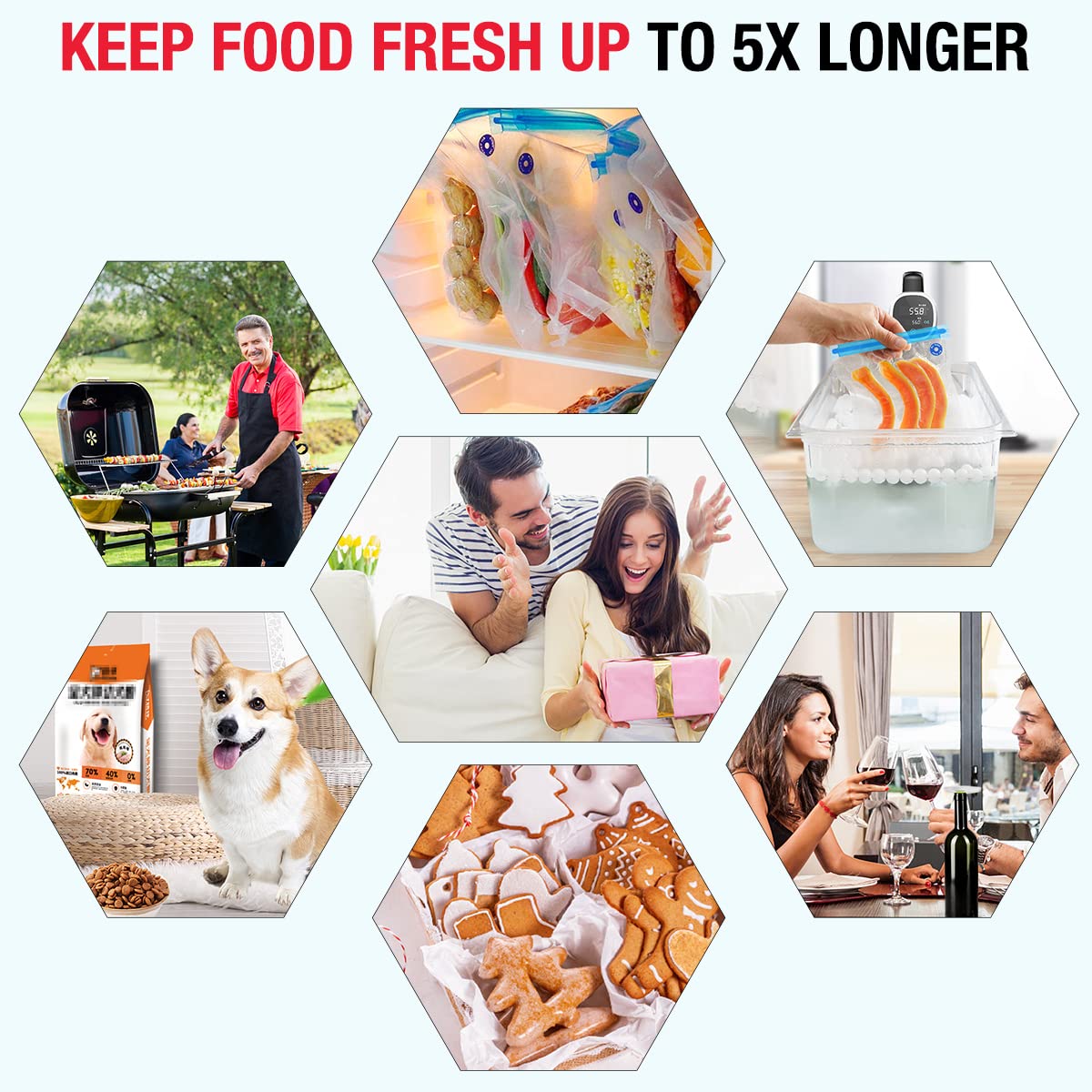 Sous Vide - Juego de 13 bolsas de sellado al vacío eléctrico para cocinas Anova, Joule, sellador al vacío de mano con función de pausa automática, 7 bolsas reutilizables de sellado al vacío