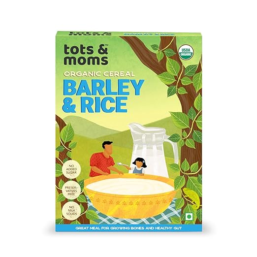 Tots & Moms Foods Barley & Rice Cereal | No Milk Solids/Sugar/Salt - Wholesome & Natural Porridge Mix - 200g