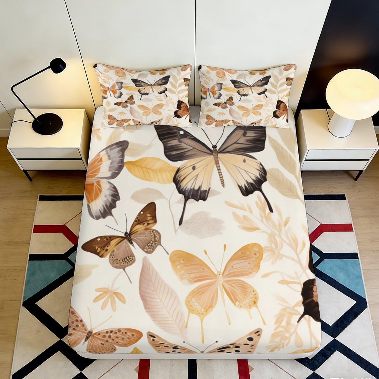 3D Printed Butterfly Microfiber Fitted Sheet Deep Pocket Non-Slip Mattress Fitted Cover for Bedroom Bedding 200x200x25cm 90x200x25cm