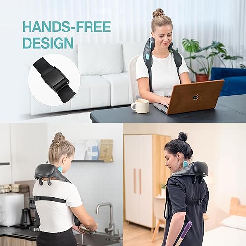 Miniatura 5 de Masajeador de cuello y hombros con calor, masaje Shiatsu 4D inalámbrico para amasar, almohada de masaje para cuello, espalda, pierna, regalos para