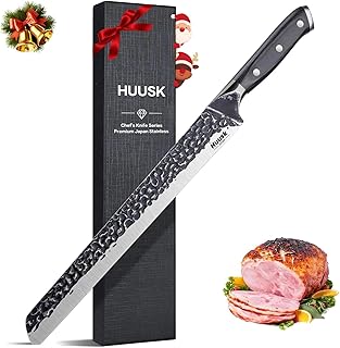 Huusk Japan 11.5 Inch Hand Forged Slicing Knife for Meats, Ribs, Roasts - Brisket Carving Knife for BBQ and Christmas Gifts