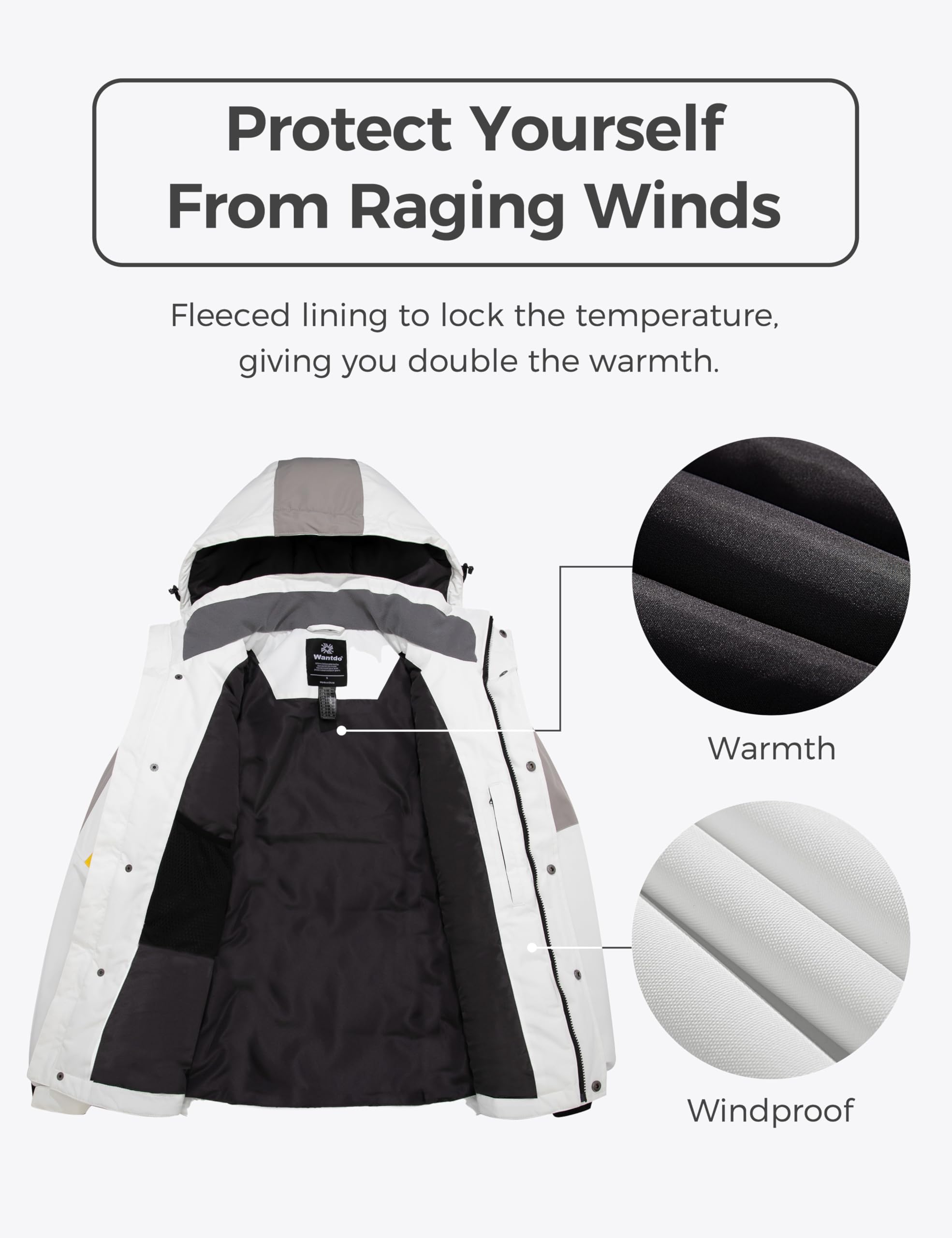 Wantdo Chaqueta de Esquí Montaña Impermeable Chaqueta Cálida Aislada con Vellón Parka con Capucha de Nieve Invierno Abrigo para Exteriores Snowboard para Hombre