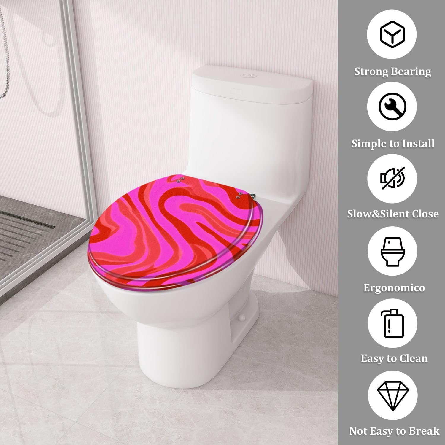 Asiento de inodoro redondo de resina para baño.