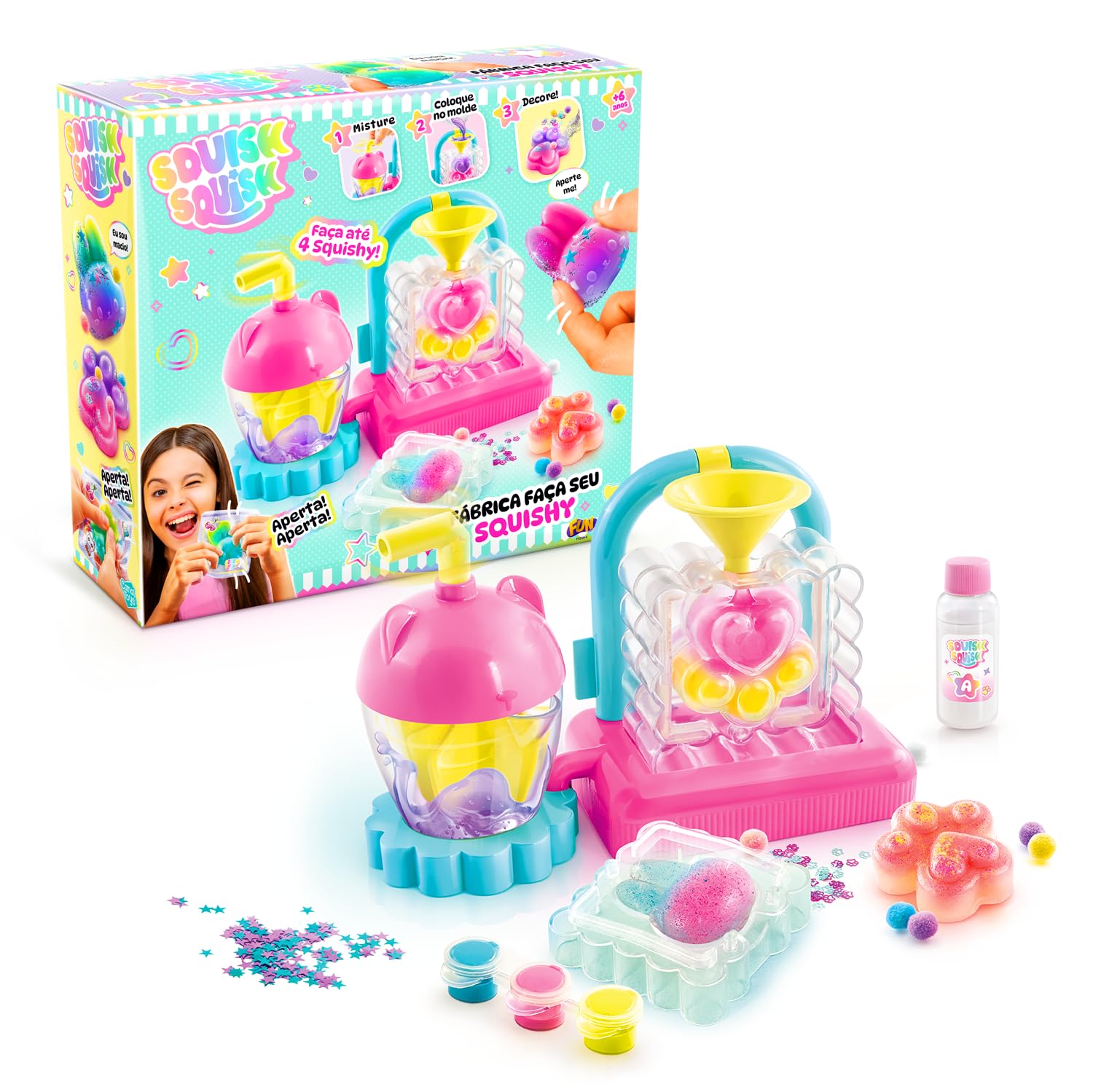 Canal Toys Squish Squish Squishy Factory – CREA TES Squishy Todo Esponjoso y Colorido – Añade Lentejuelas y personalizaciones – Idea de Regalo para niños a Partir de 6 años – Ocio Creativo – SQI 001