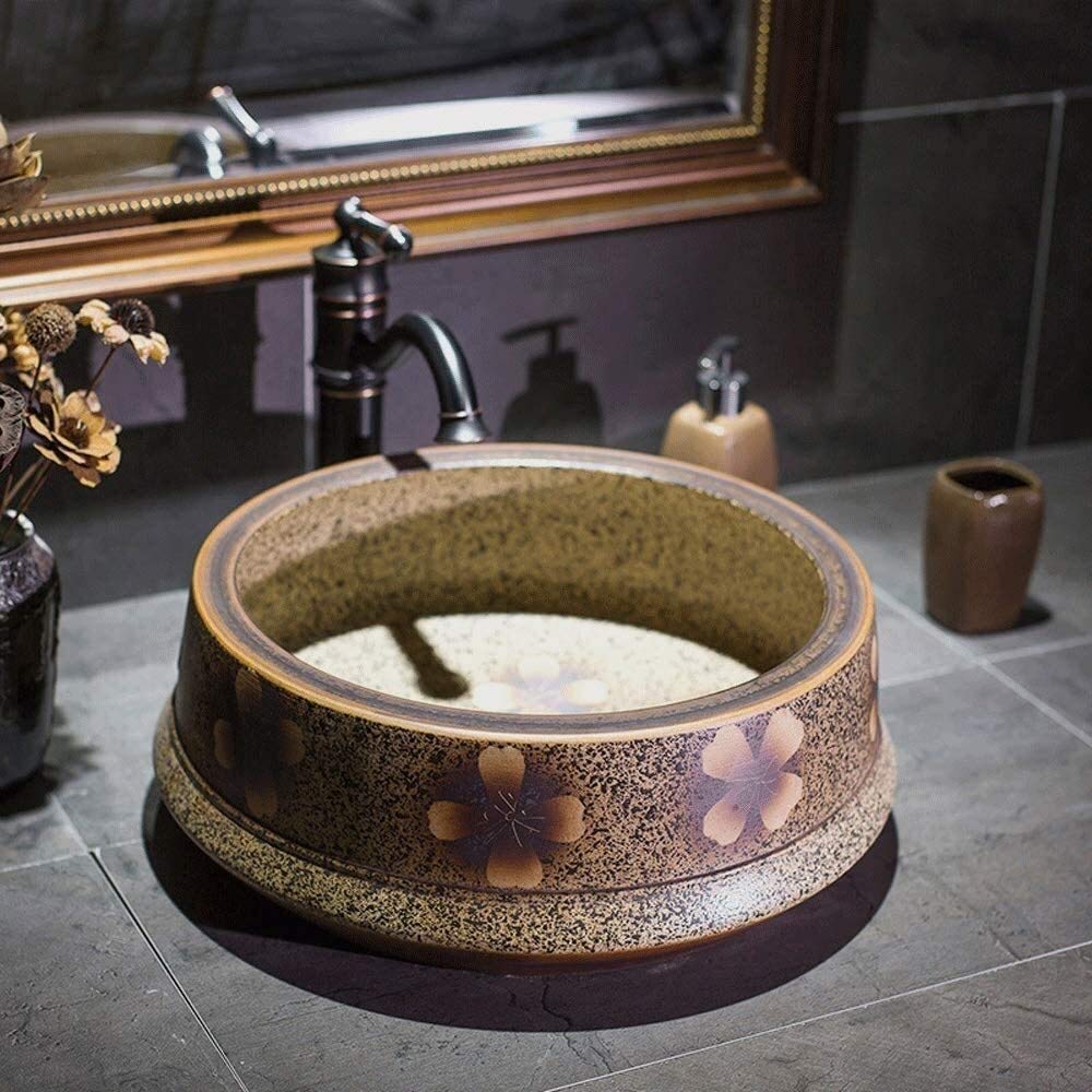 Szafka Pod Umywalkę Z Umywalką, Umywalka Łazienkowa, Umywalka Nablatowa, Brązowa, Okrągła, Porcelanowa, Ceramiczna, Umywalka Nablatowa, Umywalka Nablatowa
