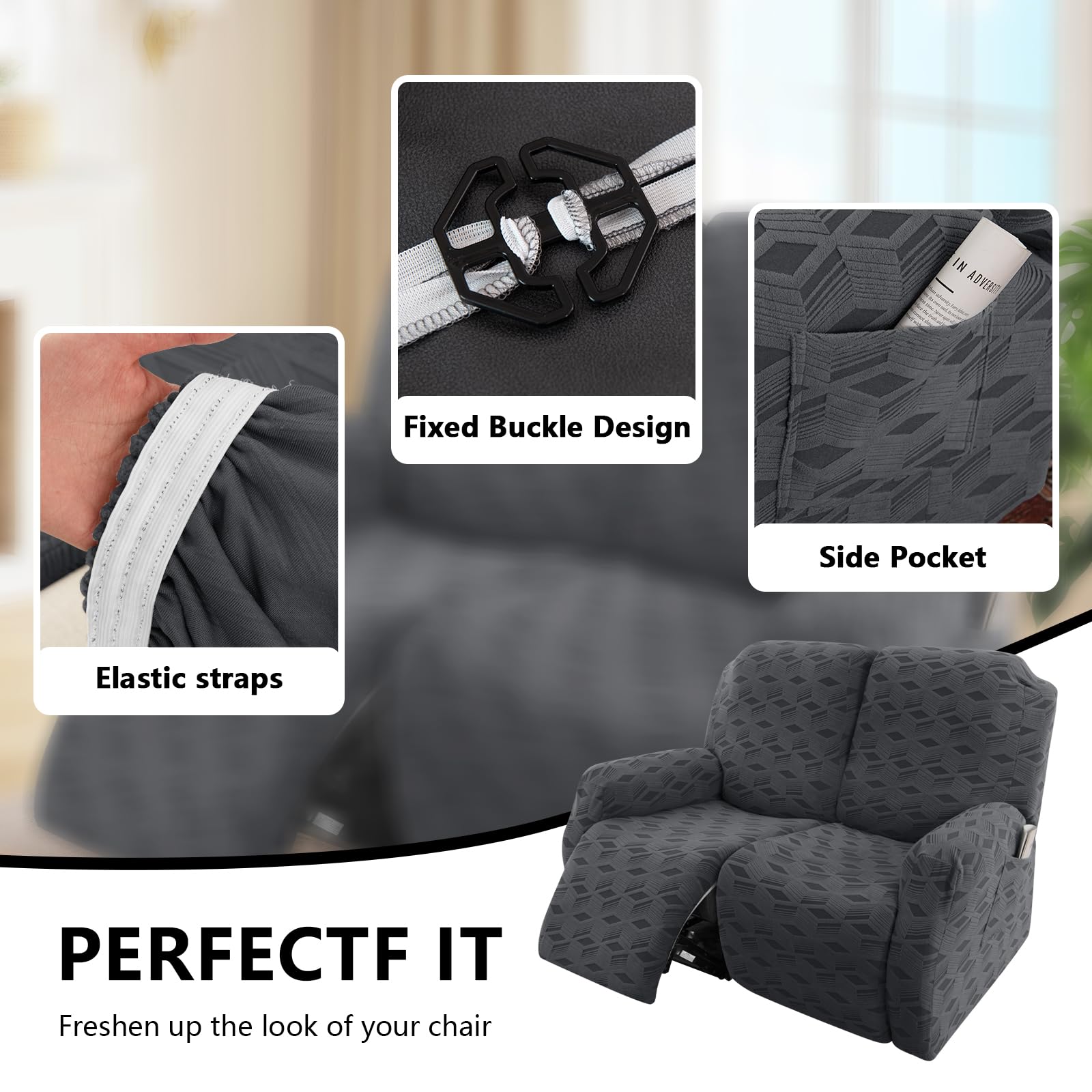 OKYUK Recliner Chair Covers, Stretch Jacquard Recliner Cover, Furniture Protector for Kids & Pets - Image 3
