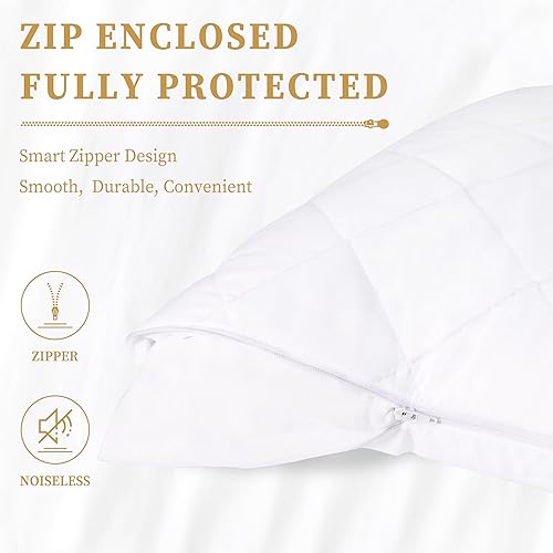 Miniatura 4 de Safe and Sound Paquete de 2 protectores de almohada, tamaño King, funda de almohada impermeable con cremallera, transpirable, suave, silencioso,