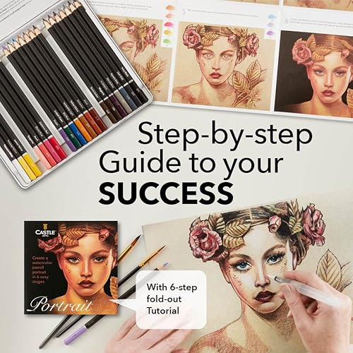 Miniatura 5 de Castle Art Supplies Juego de lápices de acuarela con temática de "Retratos", 24 colores vibrantes seleccionados, dibuja y pinta al mismo tiempo,