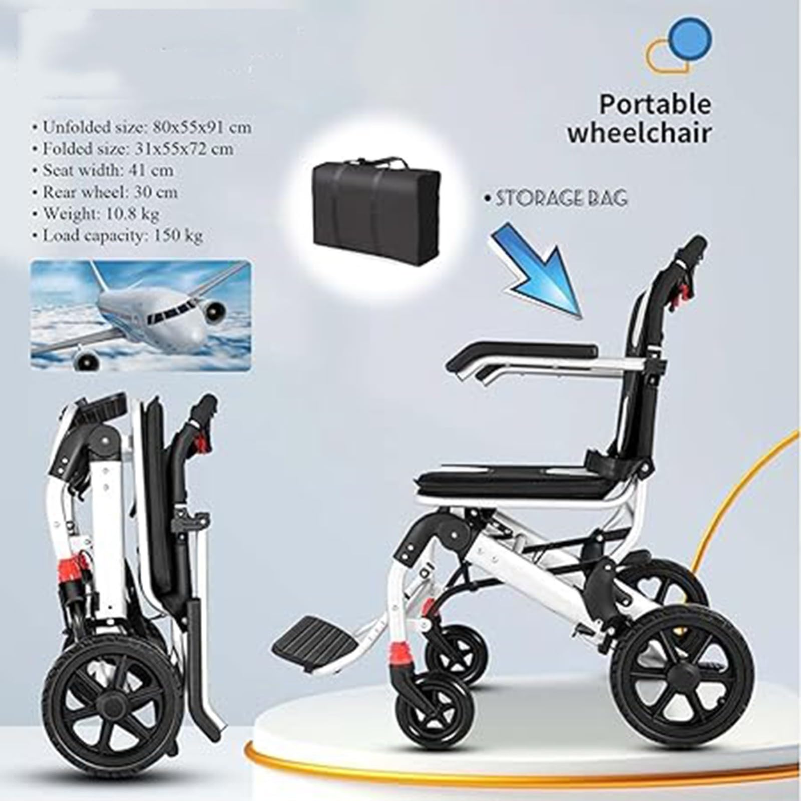 Silla de Ruedas Ultraligera, fácil de Plegar, Ligera, para Viajes, sillas de Ruedas Ligeras, Resistentes a 150 kg, para el hogar y el Transporte por Carretera, sillas de Ruedas de Aluminio A