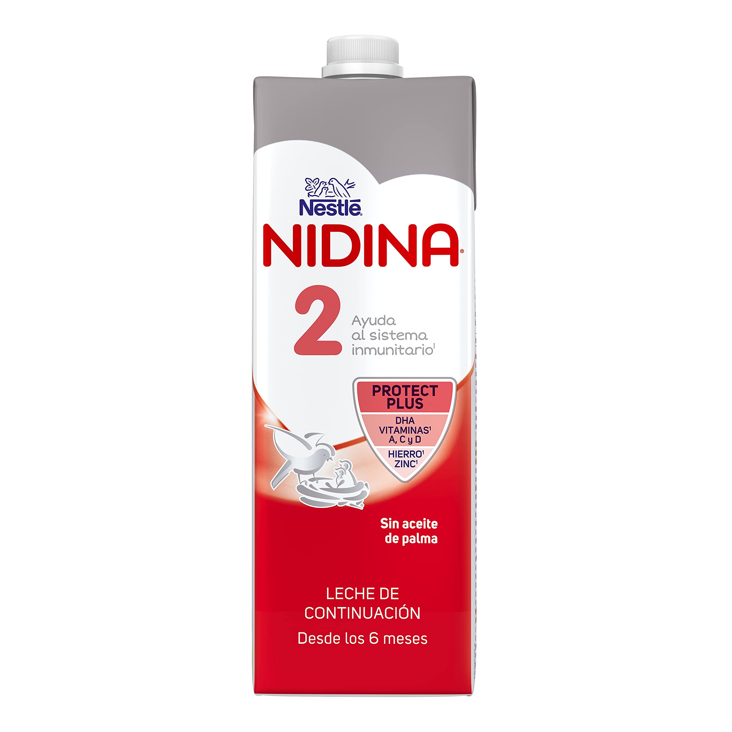 Nestlé Nidina 2- Leche de continuación líquida para bebés a partir de los 6 meses, brik de 1 litro x 4 unidades