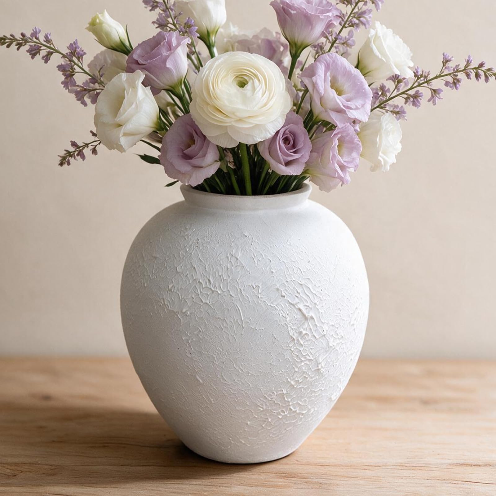Vaso Rotondo, Vasi Decorativi da Interno, 10.5×9.5×21 cm, Bianco