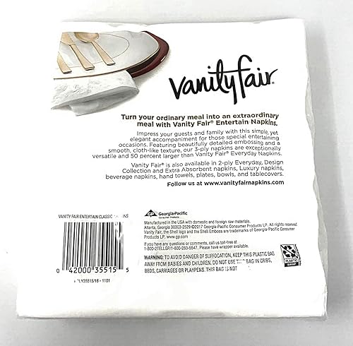 Miniatura 3 de Vanity Fair Entertain - Servilletas de cena, 40 unidades, servilletas de papel blanco (paquete de 2)