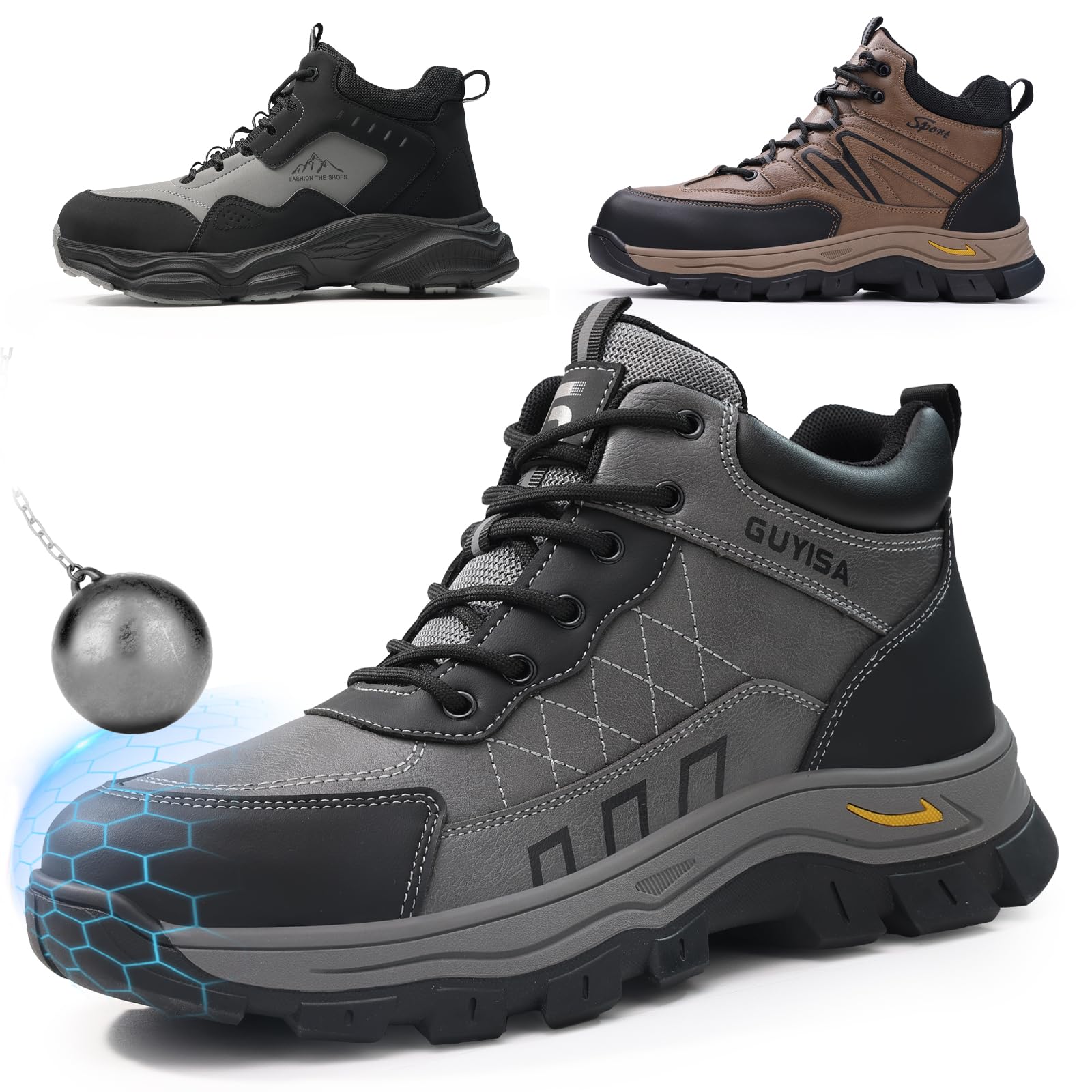 Light Steel Toe Boots for Men Comfortable Work Boots for Warehouse | Lightweight Safety Boots with Puncture Resistant Midsole, Protective Work Boots for Warehouse Factory Black