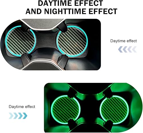 Miniatura 6 de 2 posavasos para automóvil, posavasos luminosos para automóvil, posavasos antideslizantes de fibra de carbono de 2.83 pulgadas, universales para la
