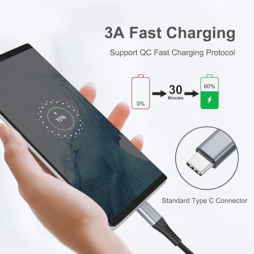 Miniatura 3 de Cable de carga USB tipo C 2 pies3 pies6 pies, paquete mixto, paquete de 3 cables USB A a USB C, cable trenzado tipo C de carga rápida para iPhone 15