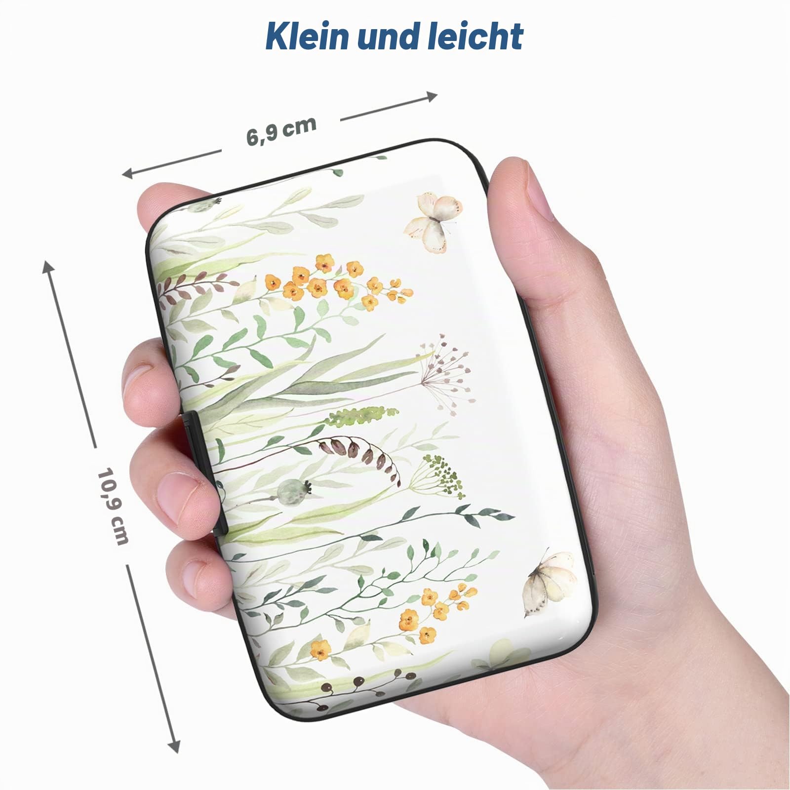 Kreditkartenetui, Mini-Aluminium-Kartenetui, RFID-Blockierung, schlankes Metall-Hartschalenetui für Damen und Herren, Schmetterling/Blume, Kompakt