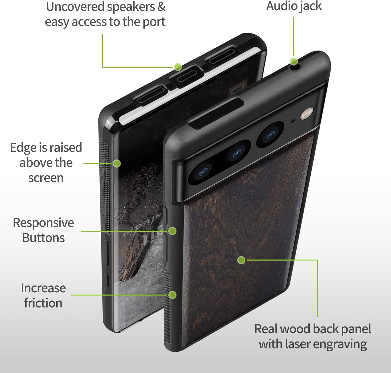 Carveit Wood Case for Pixel 7 Pro Case [Natural Wood & Black Soft TPU] Shockproof Protective Unique & Classy Wooden Cover Compatible with Google Pixel 7 Pro (Blackwood)