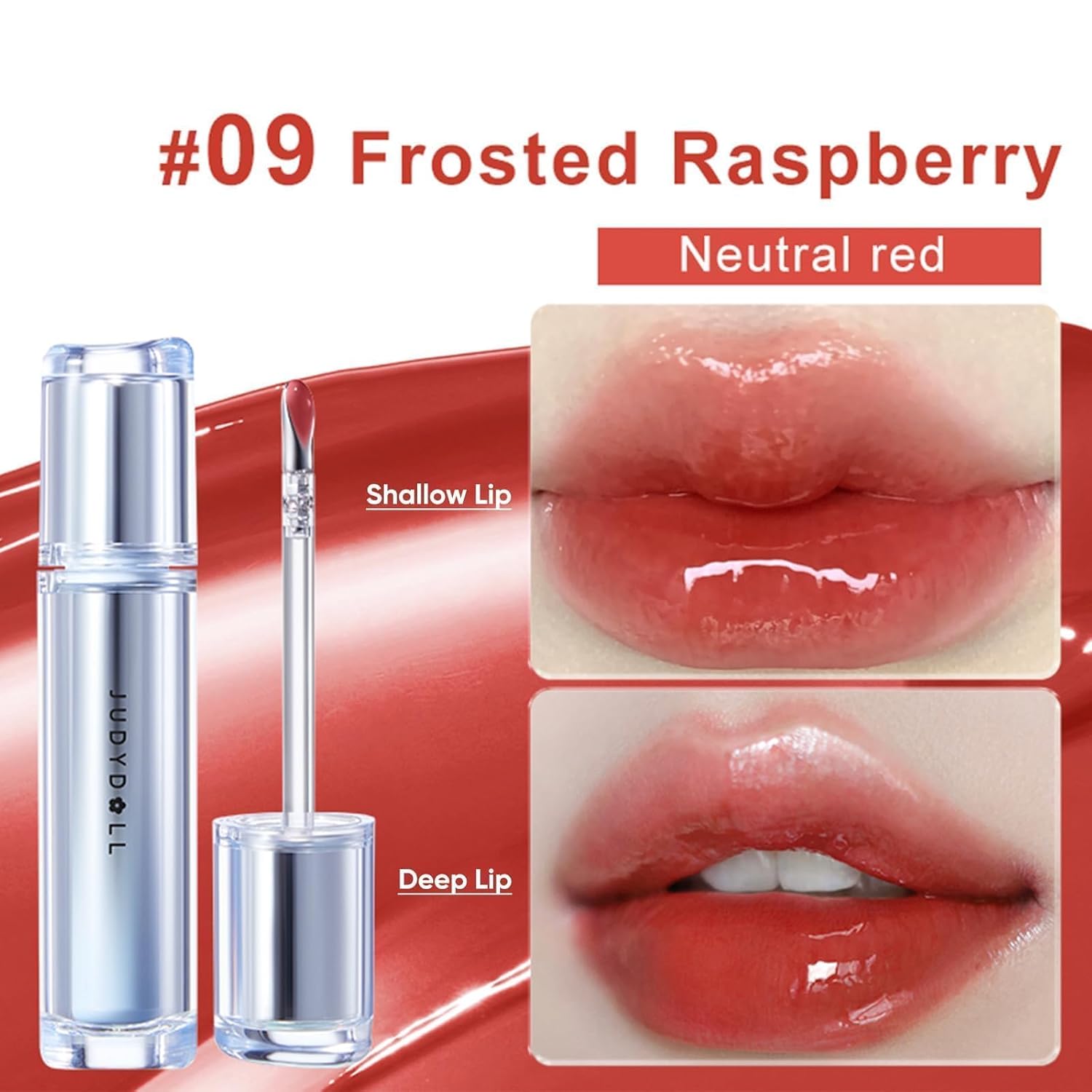 JUDYDOLL Ice Watery Lip Gloss, Moisturizing Liquid Lipstick with Hyaluronic Acid& Collagen, Non-sticky, No transfer Long-lasting Mirror Lip Glazes with Iron Applicator, new pkg (#09 Frosted Raspberry) - Image 8