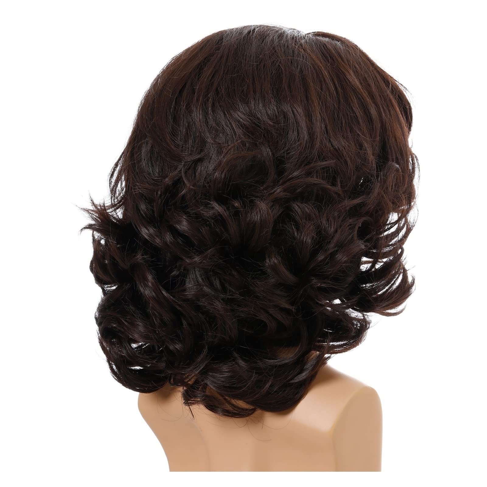 Parrucche Capelli Corti Ricci Sintetici Parrucche Marrone Scuro Naturali Cosplay Quotidiano USA Parrucche in Fibra Parrucca