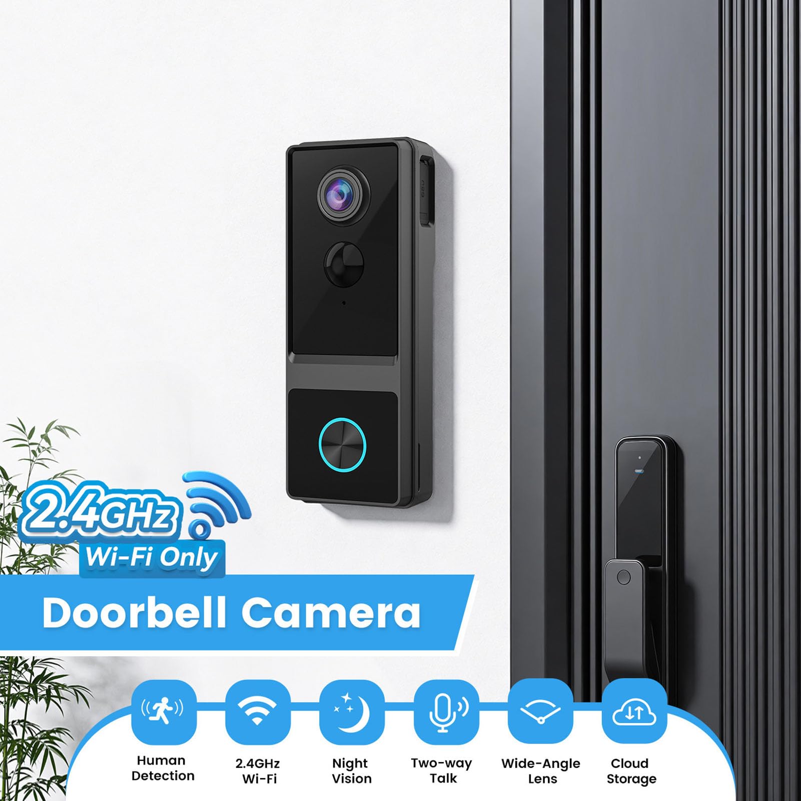 PUSOKEI Caméra de Sonnette Vidéo sans Fil, WiFi 2,4 GHz Uniquement