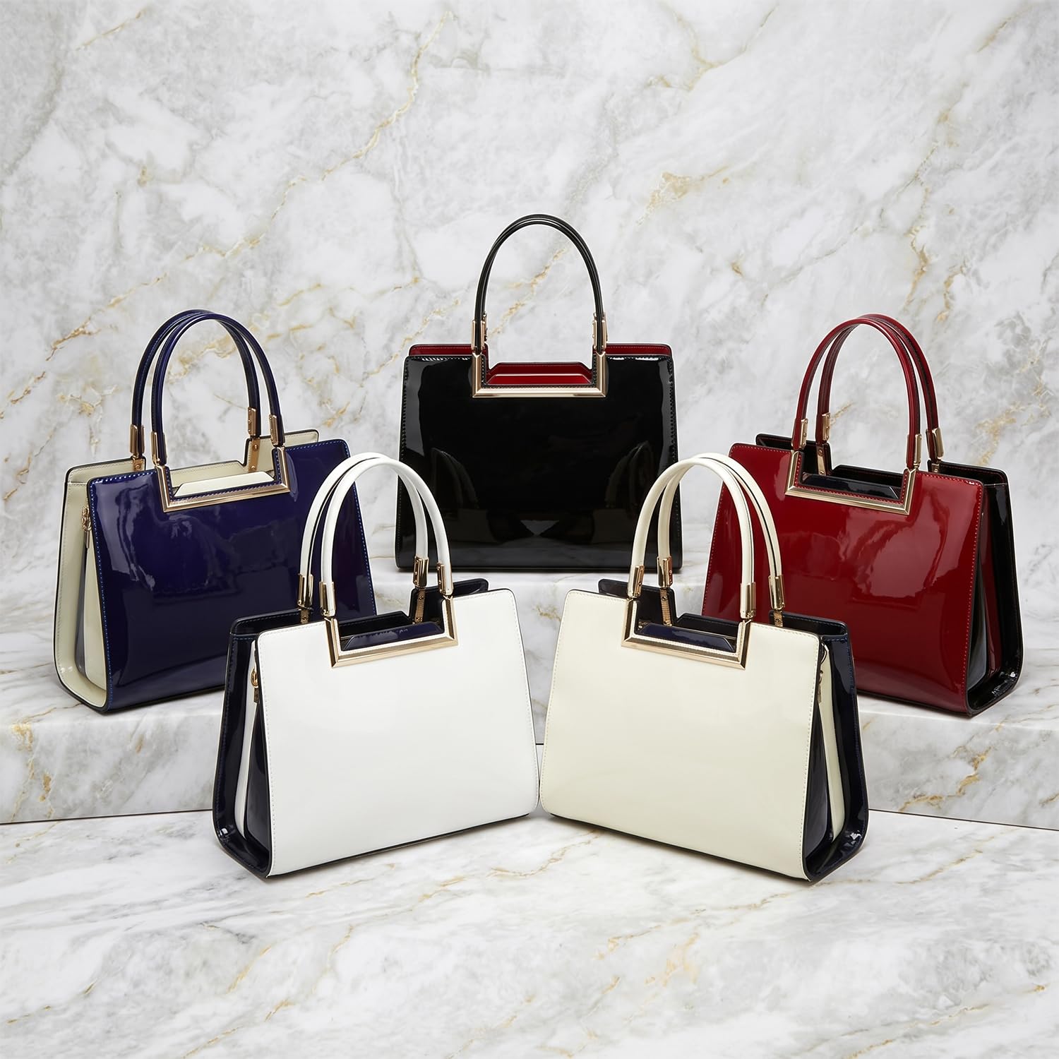 Bolsos de Mano con Bandolera para Mujer Bolso de Hombro Bolsos Bandolera en Cuero de Patente de PU Bolso de señora para Mamá Rojo