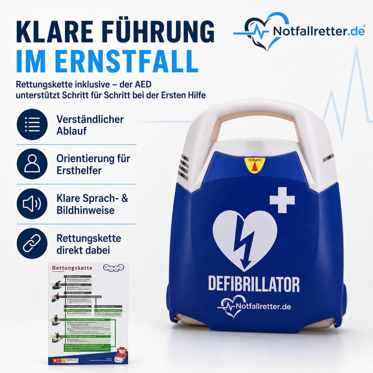 AED Defibrillator Vollautomat, Defibrillator für Zuhause [10 Jahre Garantie] mit Erste Hilfe Set, Autostart, 6 J. Batterie, Defibrillator für Betrieb, Verein & Praxis, Notfall Ausrüstung First Aid Kit