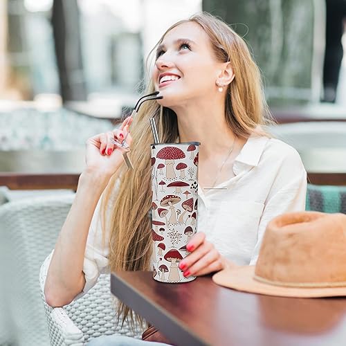 Miniatura 3 de Yuzlin Vaso de hongos con tapa y pajita, de acero inoxidable, de 20 onzas, vaso delgado con diseño de hongos, taza de viaje, lindo vaso de café,