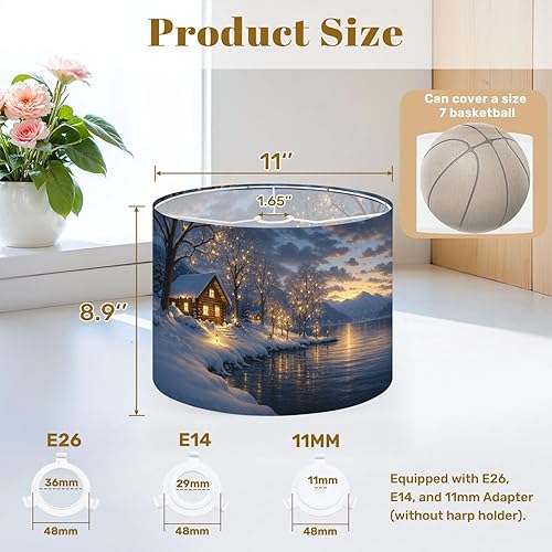 Miniatura 2 de Lamp Shade Snow Winter Quiet Blue Lakes Villages Snow covered Trees Log Cabin Drum Lamp Shades for Table Lamps Floor Lamps Pendant Light 8.9"x11"