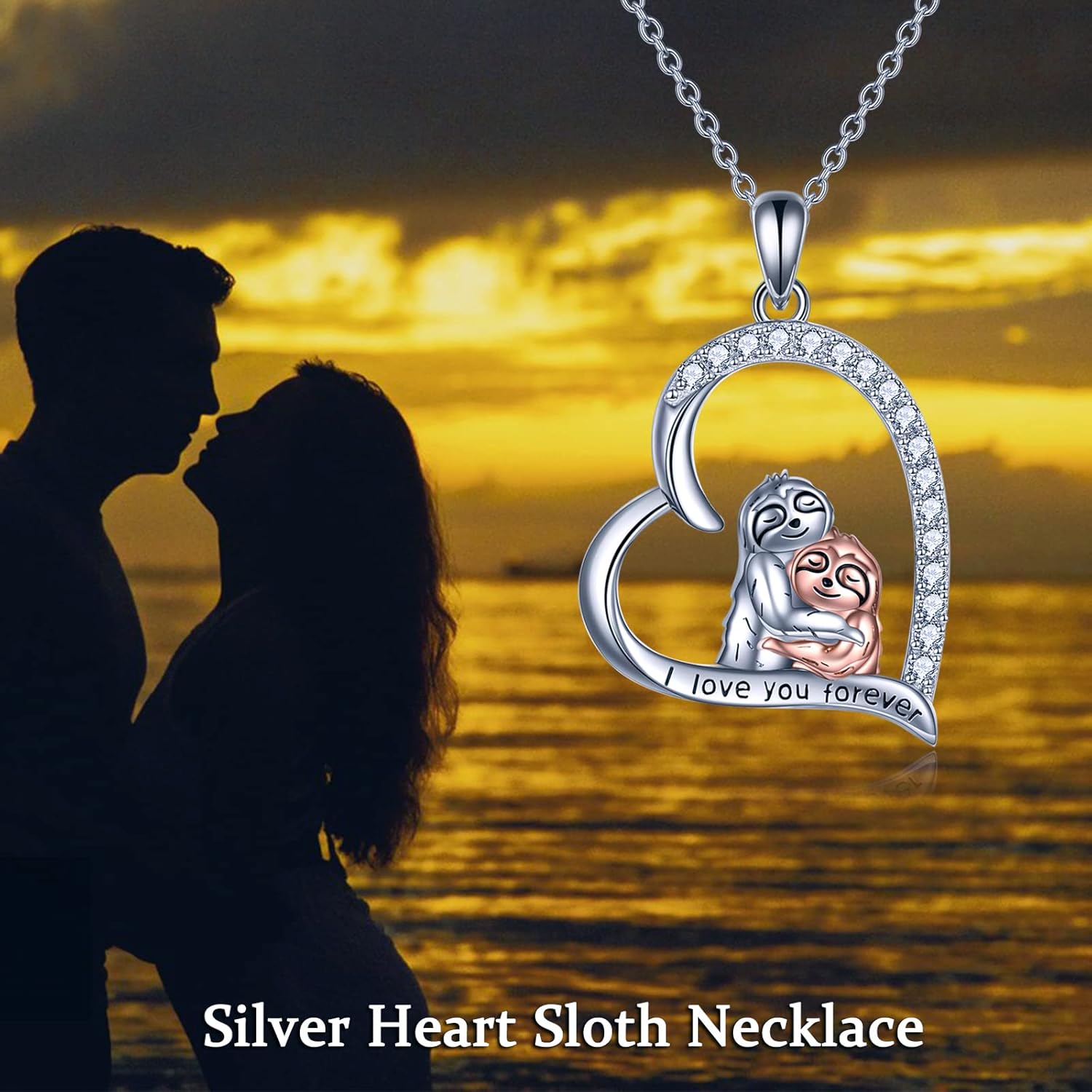 YFN Sloth/Owl/Cow/Otter/Highland Cow Gifts for Women Sterling Silver Sloth Animal Heart Pendant Necklace Jewelry