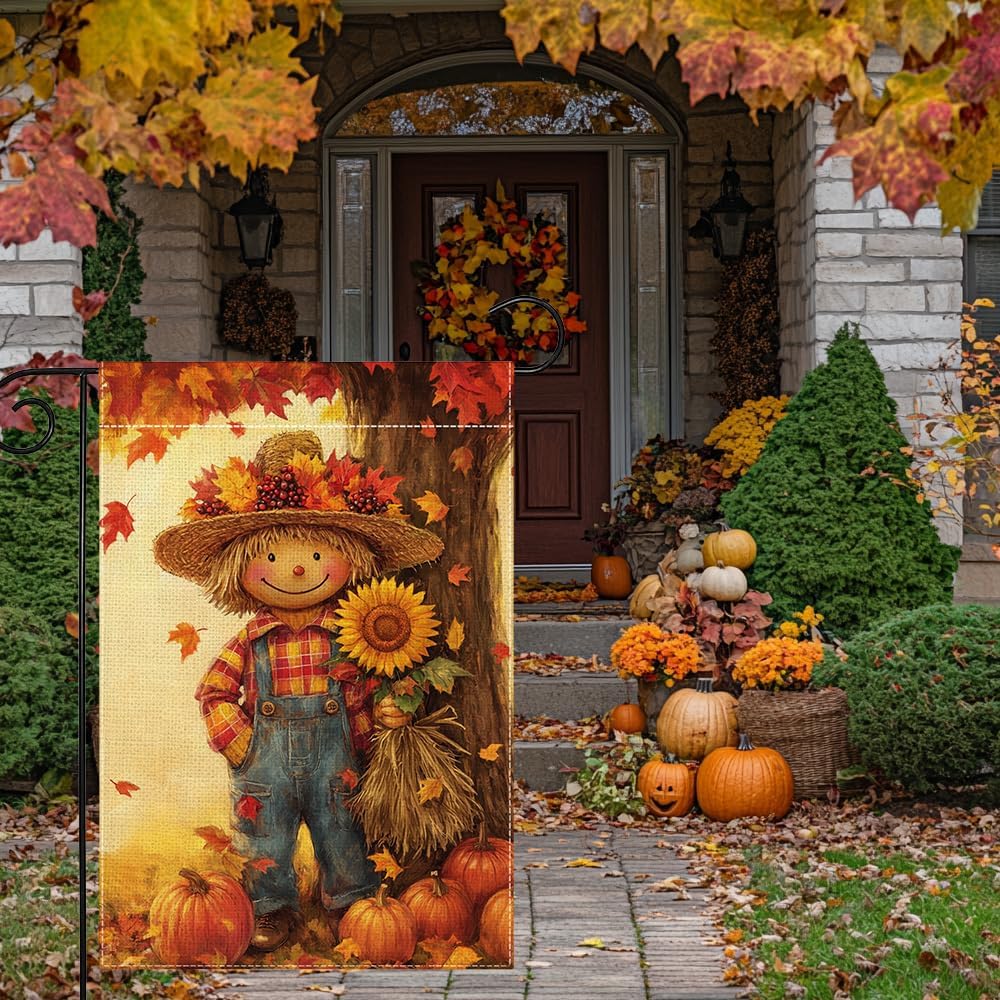 Fall Pumpkins Scarecrow Garden Flag 12x18 Inch Double Sided Thanksgiving Maple Leaves Sunflower Yard Outdoor Flag House Holiday Outside Decoration - Image 9
