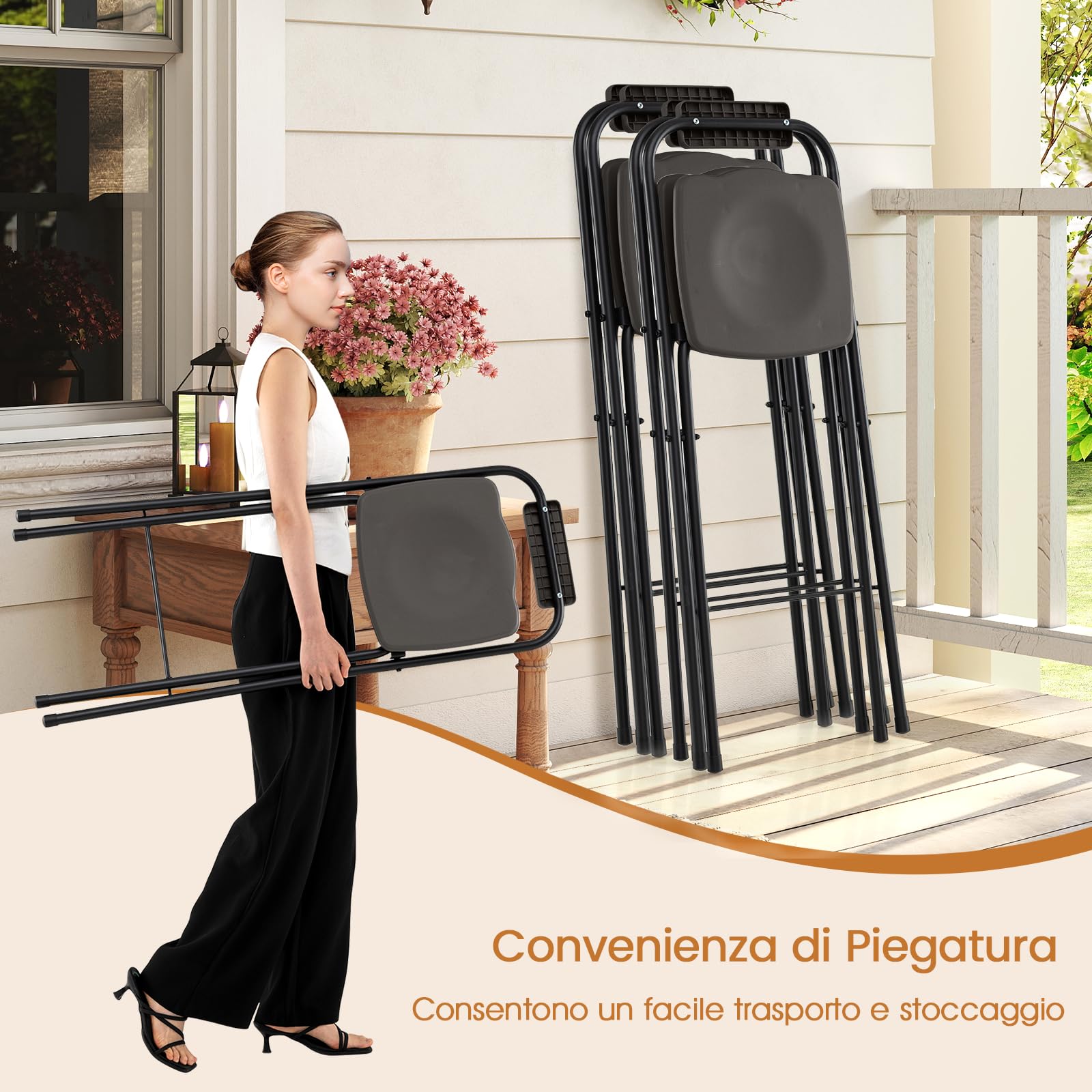 COSTWAY Set di 2 Sgabelli da Bar Pieghevoli, Sedia Alta con Schienale e Poggiapiedi, Struttura in Metallo, per Interno ed Esterno, Portata 150 kg (Grigio)