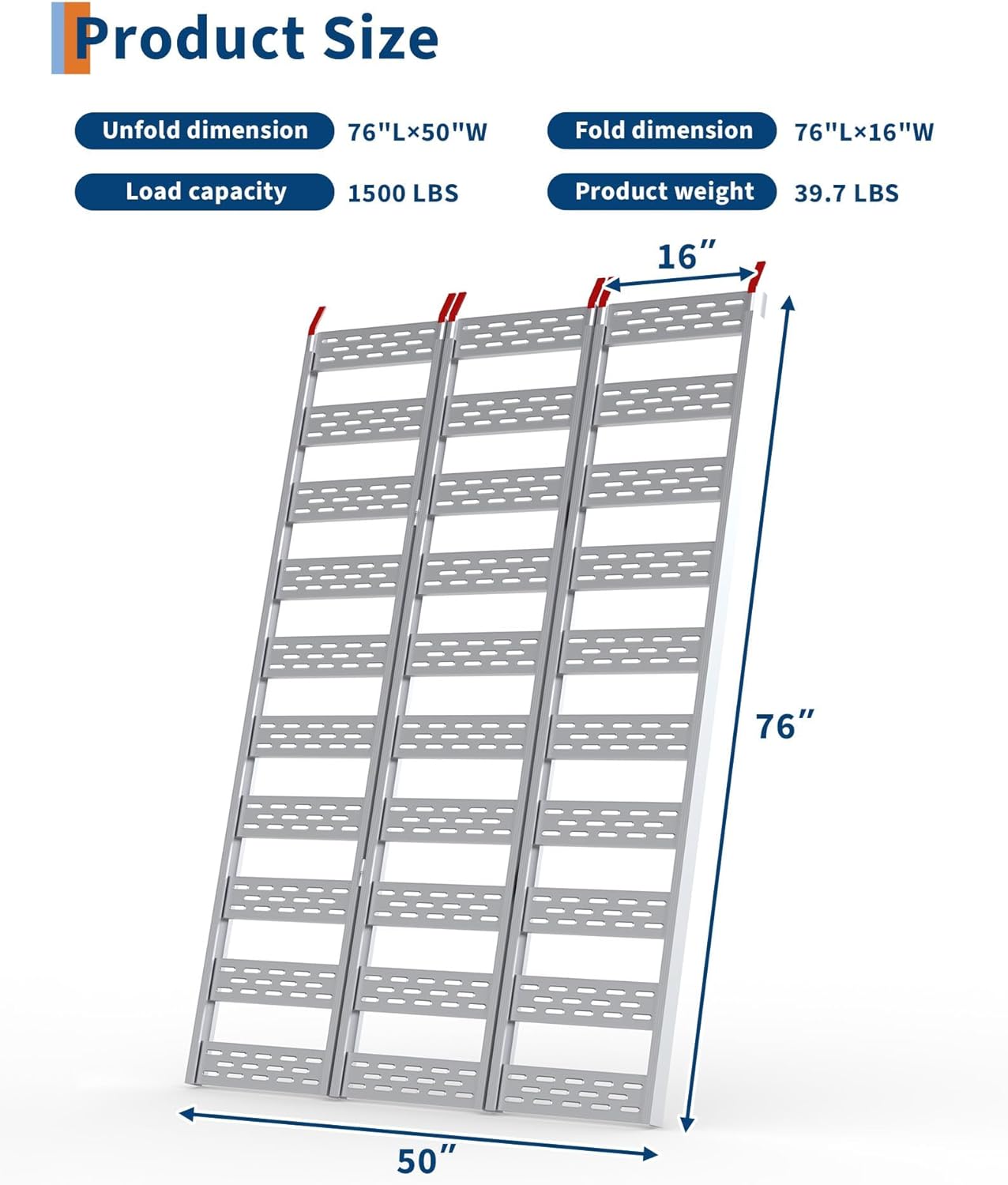 Ramps for Pickup Trucks, GarveeTech Aluminum ATV Ramps 1500 LBS Capacity, Tri-Fold Motorcycle Powersports Loading Ramps with Load Straps for Motorcycles, ATV/UTV, Lawn Mowers, Tractors, 76" L x 50" W