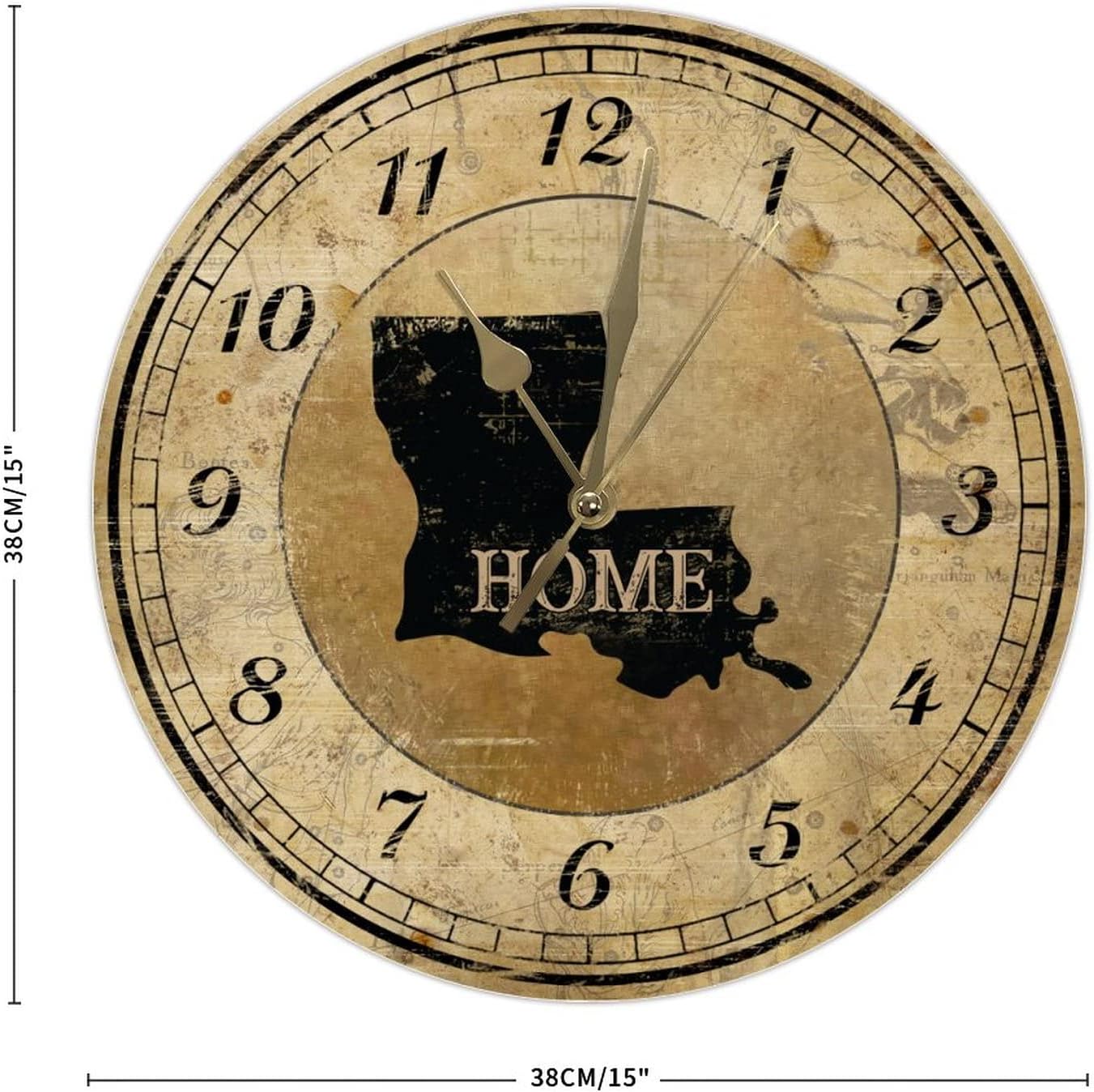 Vintage Louisiana State Map Clocks French Retro American State Home Clock for Wall Vintage Retro 15inch Round Clock Quartz Battery Operated Silent Wooden Wall Clocks for Dinning Living Room