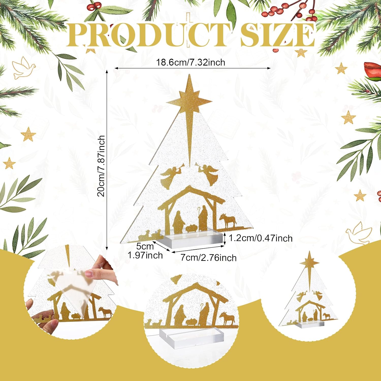 Christmas Nativity Scene Tabletop Decor Acrylic Nativity Scene Gift with Base Decorative Religious Christmas Table Centerpieces for Room Church Chapel Fireplace Window Shelf Table